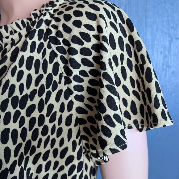 Talbots Animal Print Flutter Sleeve Midi Dress Large Preppy Work Stretch Waist - Picture 4 of 5